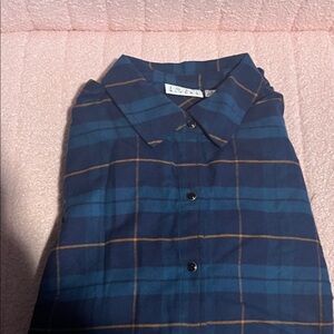 Joan Rivers Blue Plaid Button Down Shirt